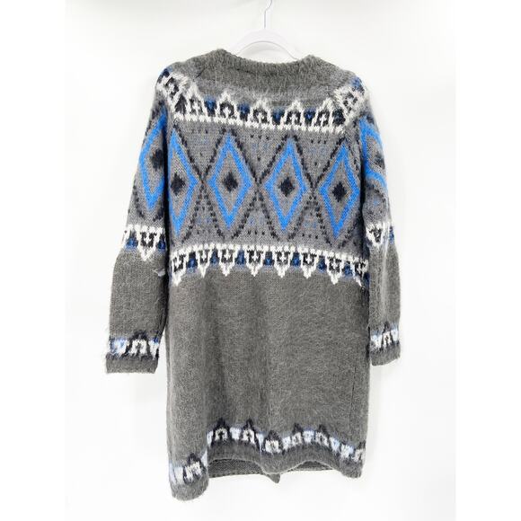 Free People Frosted Fair Isle Mohair Wool Gray Knit Cardigan Sweater Jacket Sz S - Picture 3 of 9
